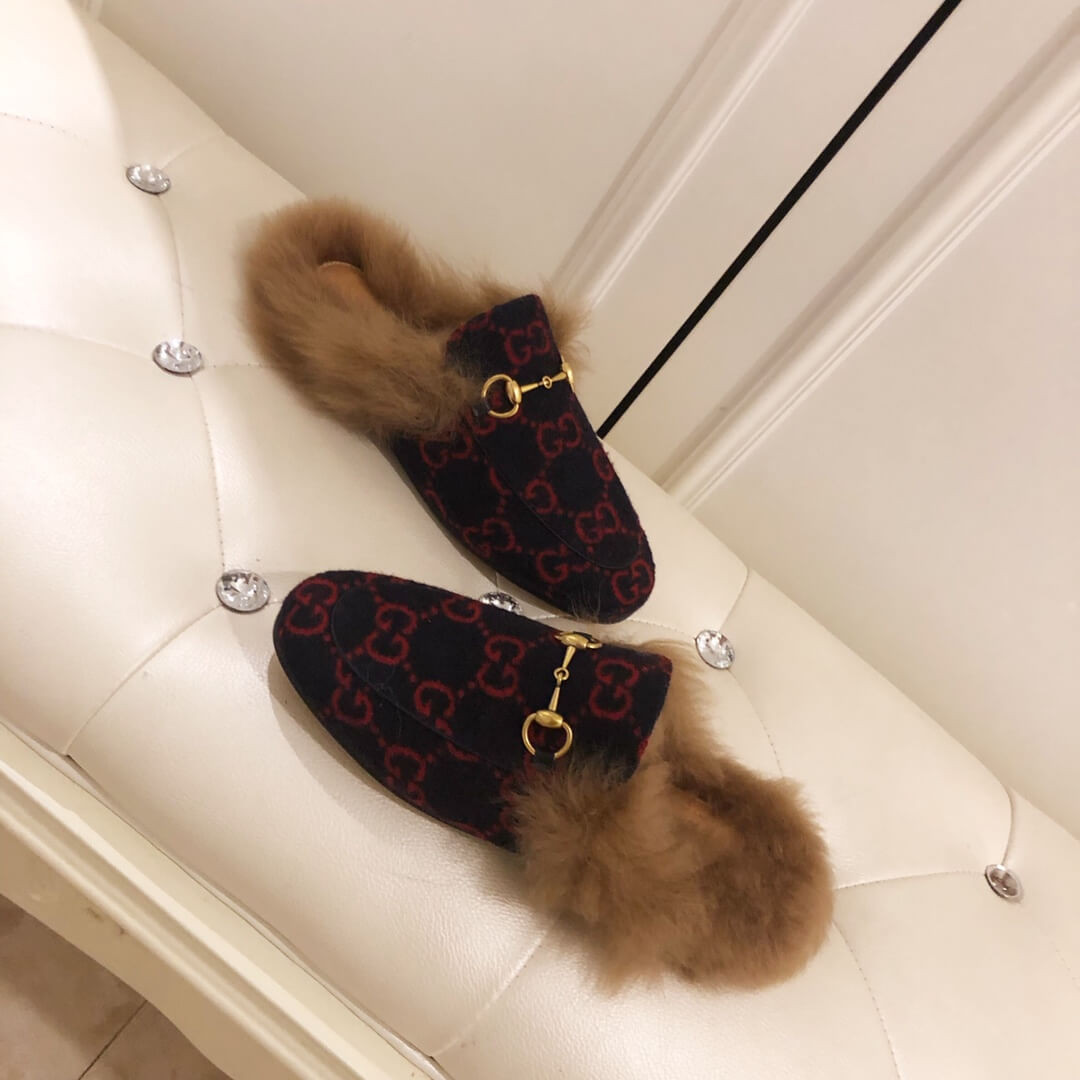 Gucci Princetown GG Velvet Slipper 448657 Black/Red