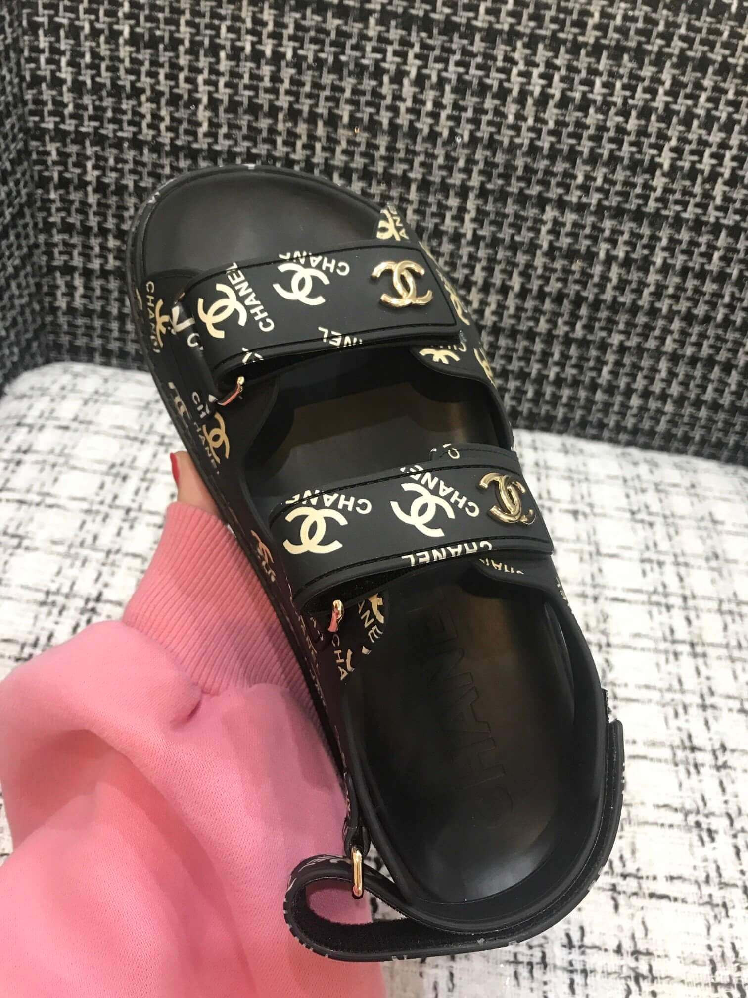 Chanel Velcro Sandals G31848 Black/Gold