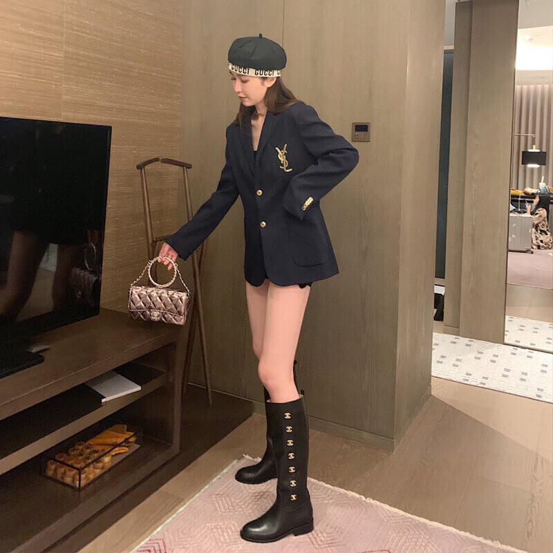 Chanel Calfskin CC Turn Lock High  Boots 37849