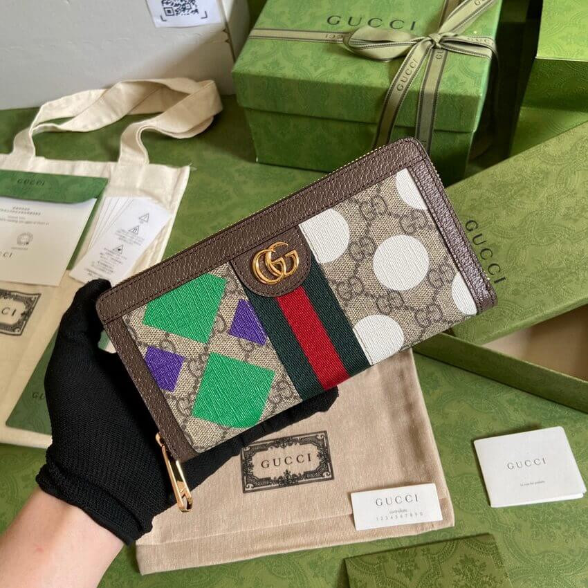 Gucci Geometric Motifs Ophidia Zip Around Wallet 523154