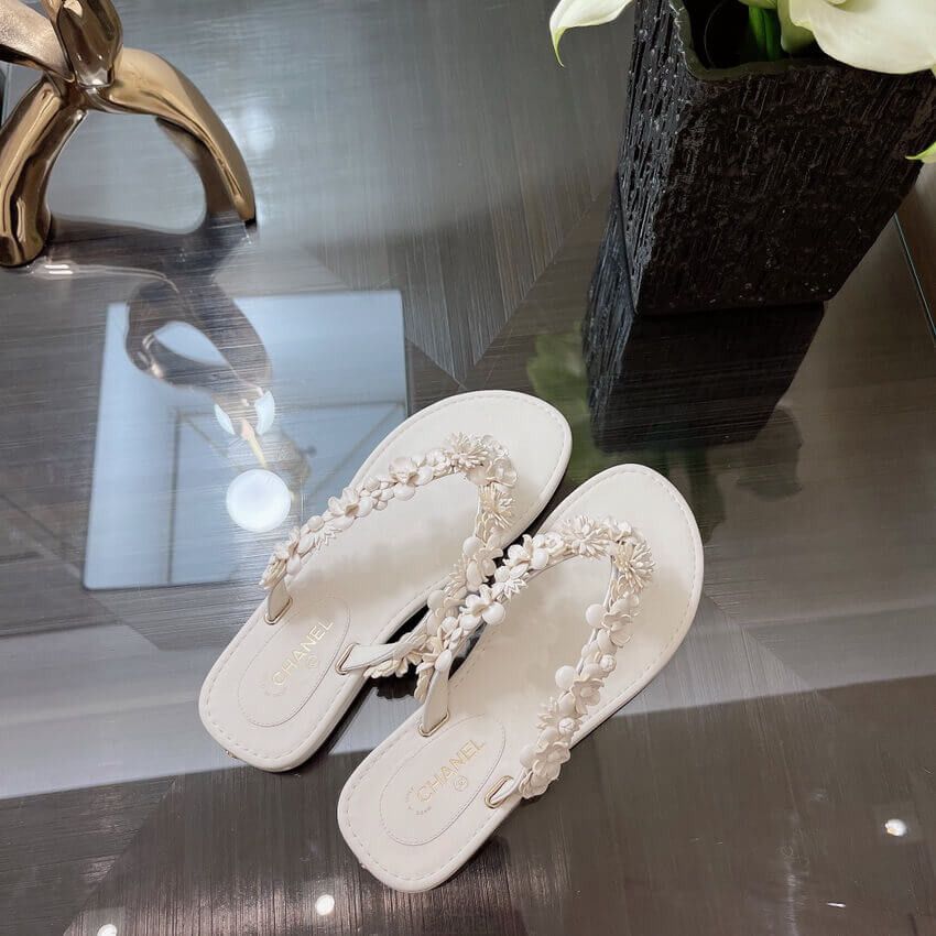 Chanel Lambskin Flowers Flip Flops