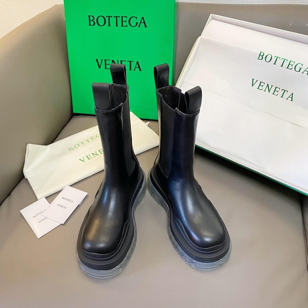 Bottega Veneta Rubber-Trimmed Leather Chelsea Boots Black