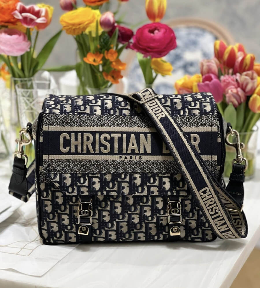 Christian Dior Medium DiorCamp Bag Blue Oblique Embroidery M1240