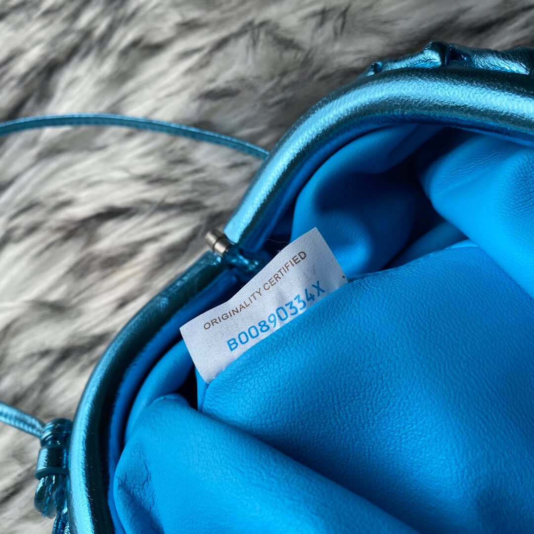 Bottega Veneta The Pouch 20 In Blue Metallic Leather 570927