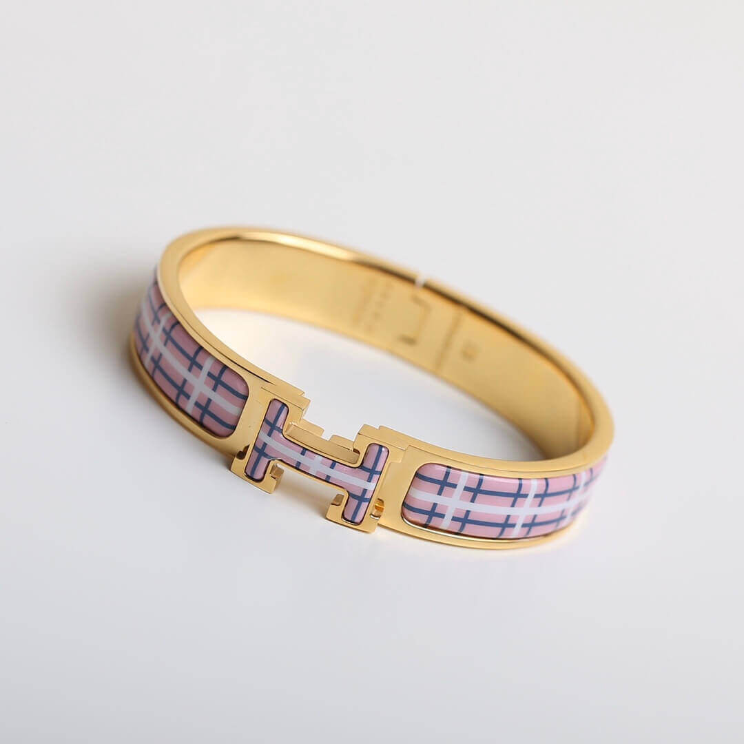 Hermes Clic H Tartan Bracelet H704 Pink