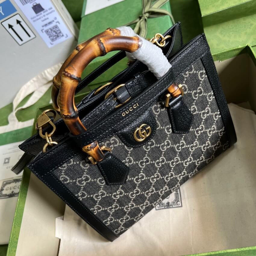 Gucci Diana Small Tote Bag 660195 in Black Denim