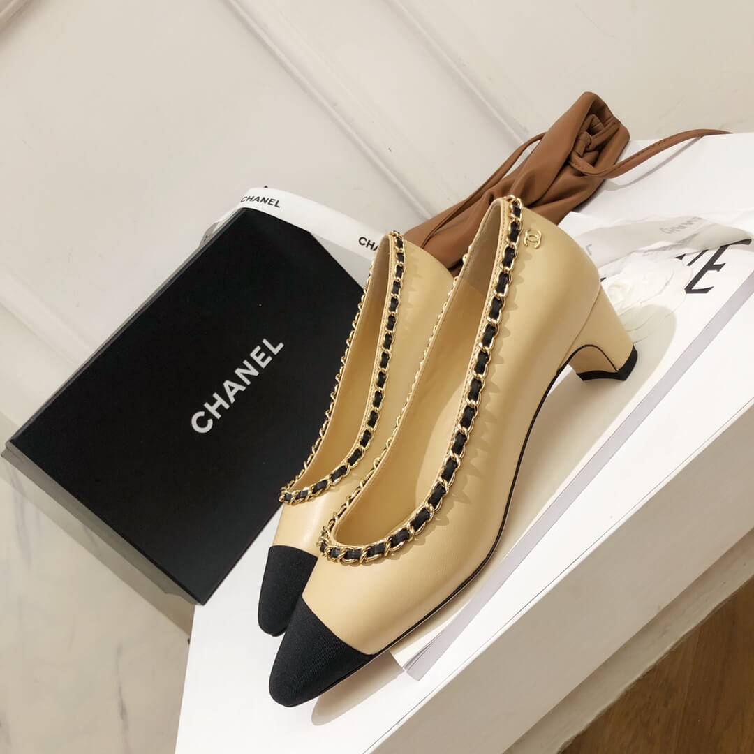 Chanel Grosgrain and Lambskin Chain 4.5cm Heel Ballerinas G35389