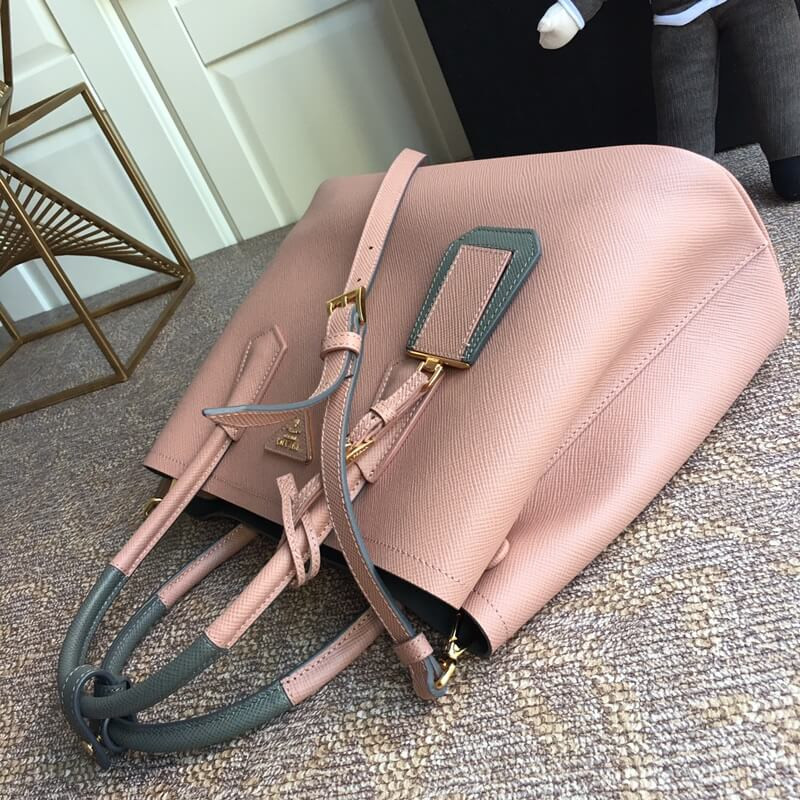 Prada Two-Tone Saffiano Leather Double Bag 1BG775 Pink/Grey