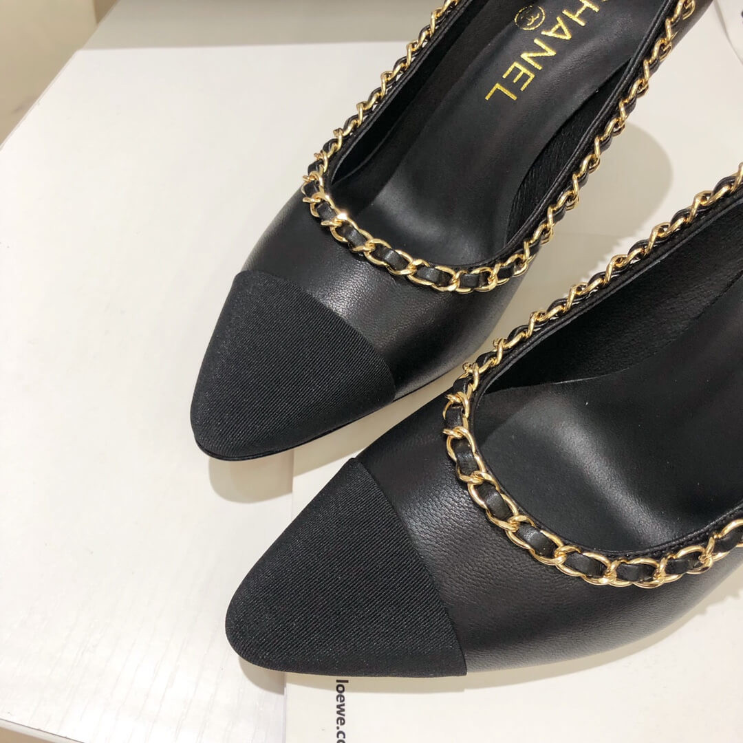 Chanel Grosgrain and Lambskin Chain 8.5cm Heel Ballerinas G35389