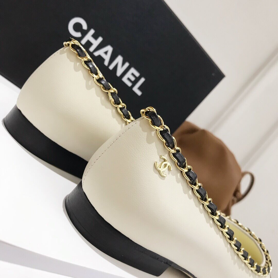 Chanel Grosgrain and Lambskin Chain Flats Ballerinas G35389