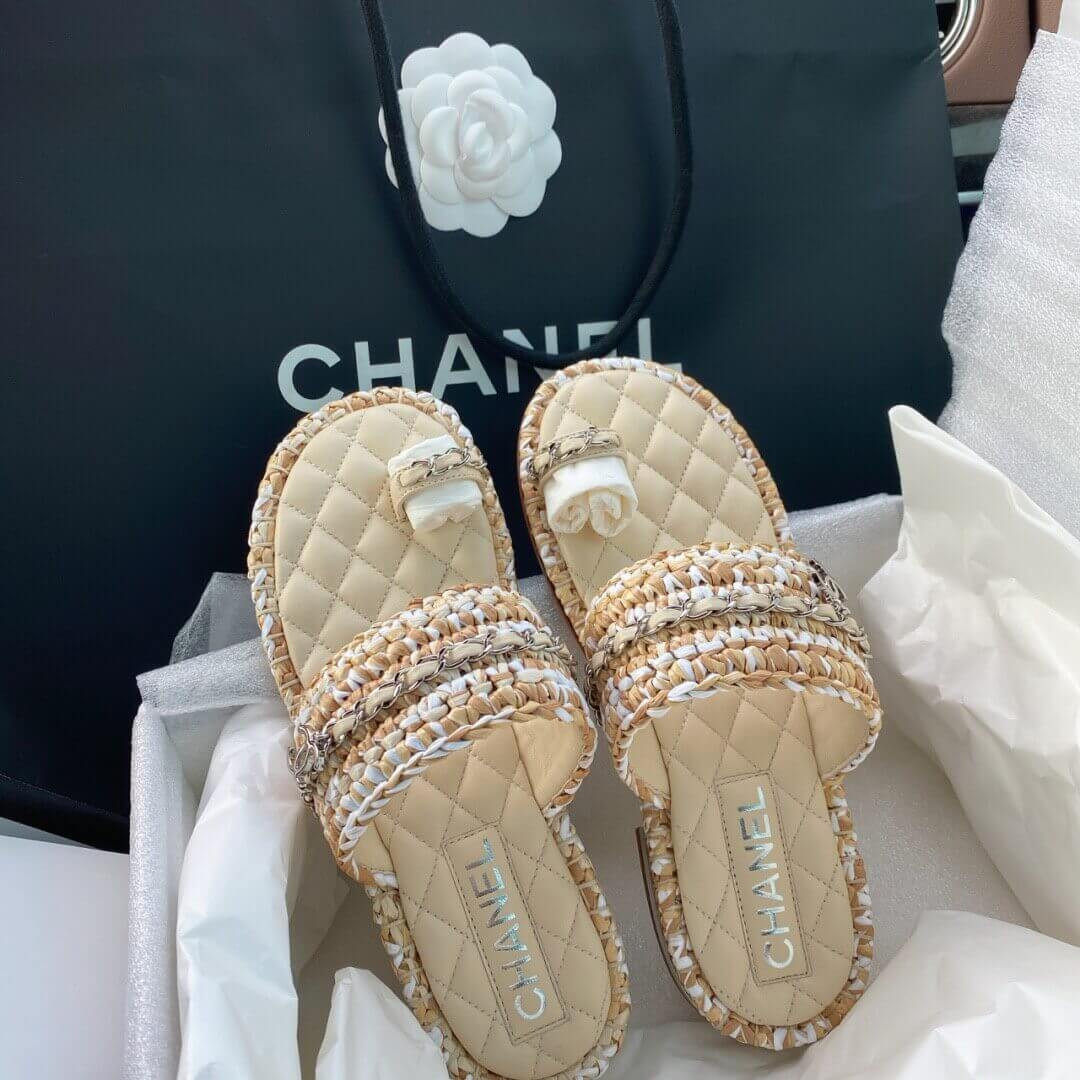 Chanel Raffia & Lambskin Sandals G34694