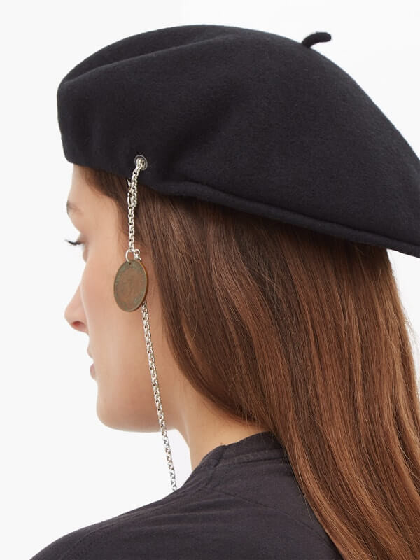 Marine Serre Moon Embroidered Merino Wool Beret 1305