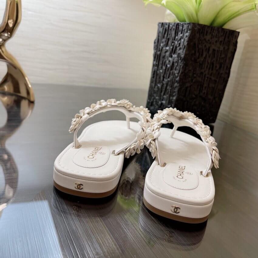 Chanel Lambskin Flowers Flip Flops