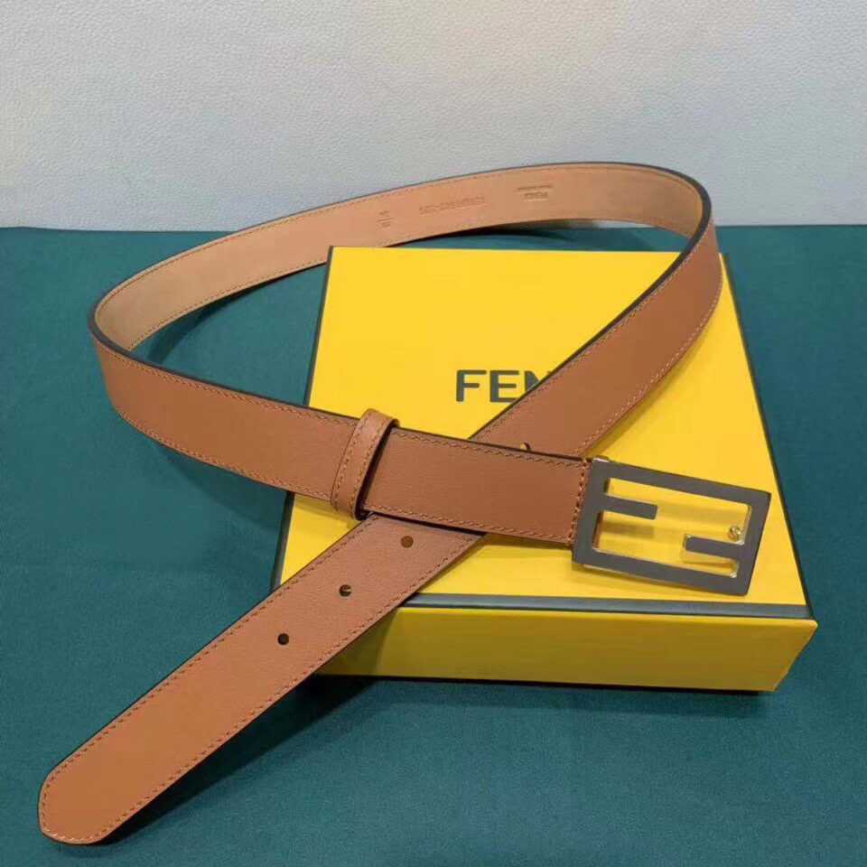 Fendi Baguette 30mm FF Buckle Belt 8C05311 Light Brown