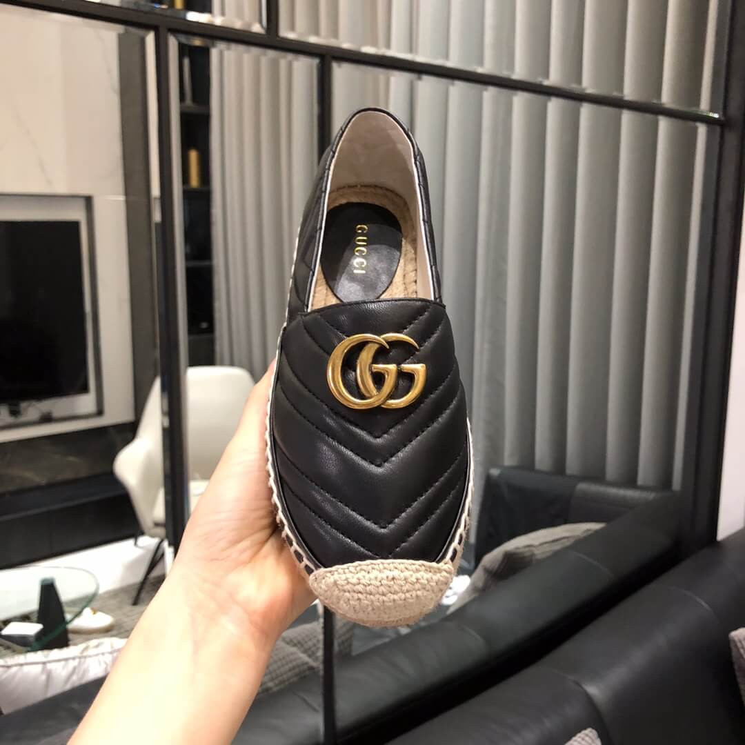 Gucci Chevron Leather Espadrille With Double G 551890 Black
