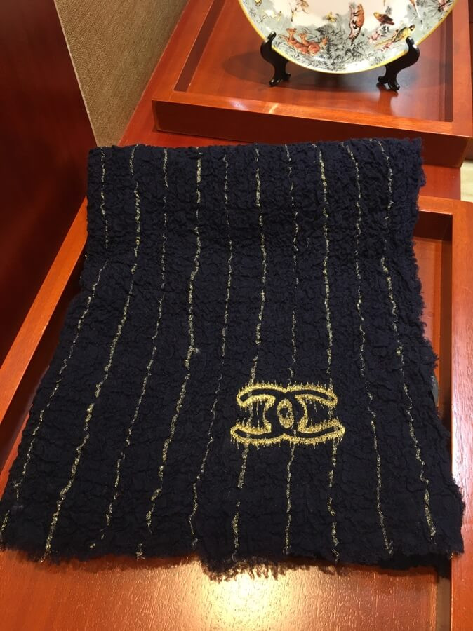 Chanel Cashmere Wool Sequins CC Stole C0924