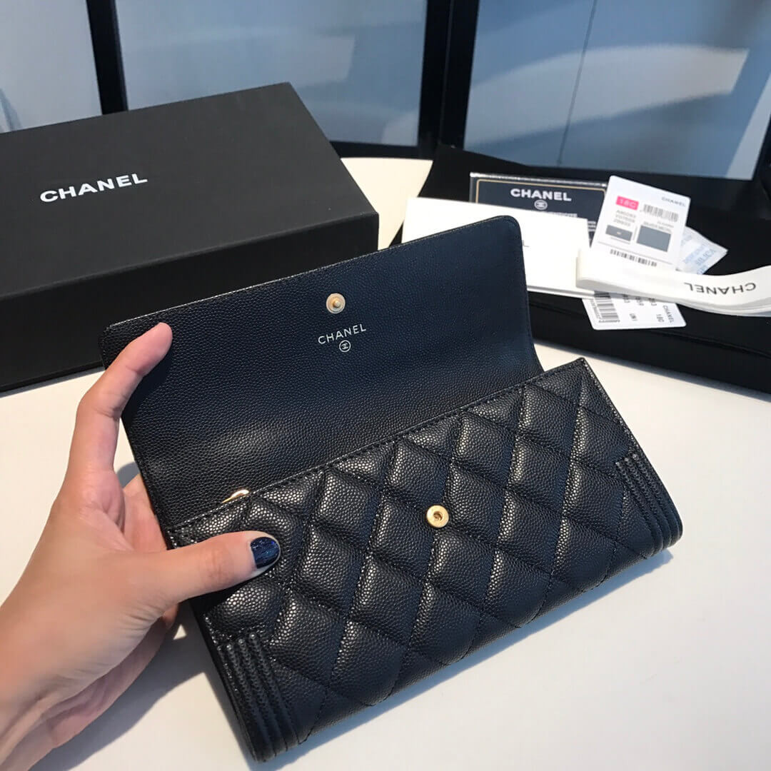 Chanel Grained Calfskin Leboy Flap Wallet A80283
