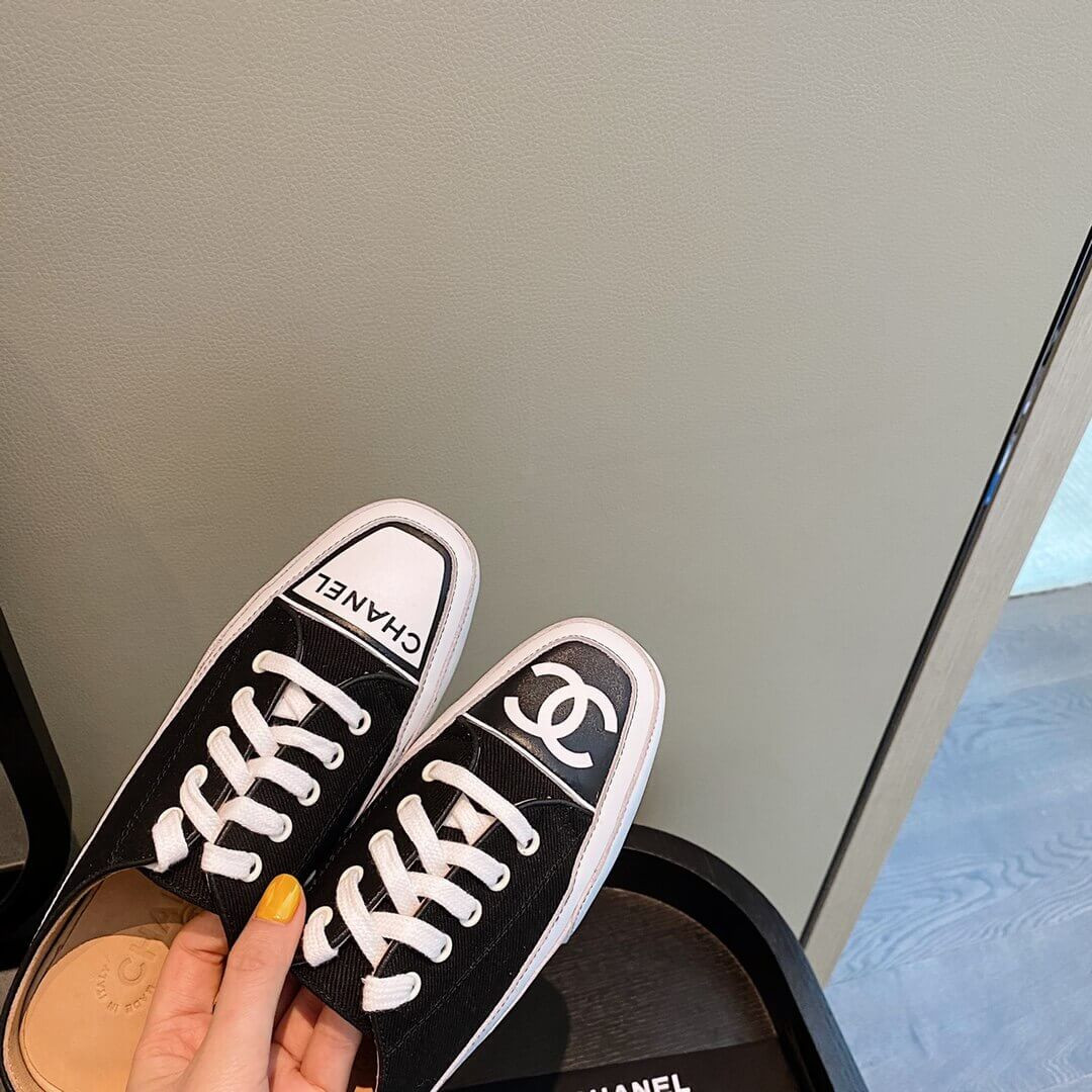 Chanel Canvas Lace Up Cap Toe Slipper 382301