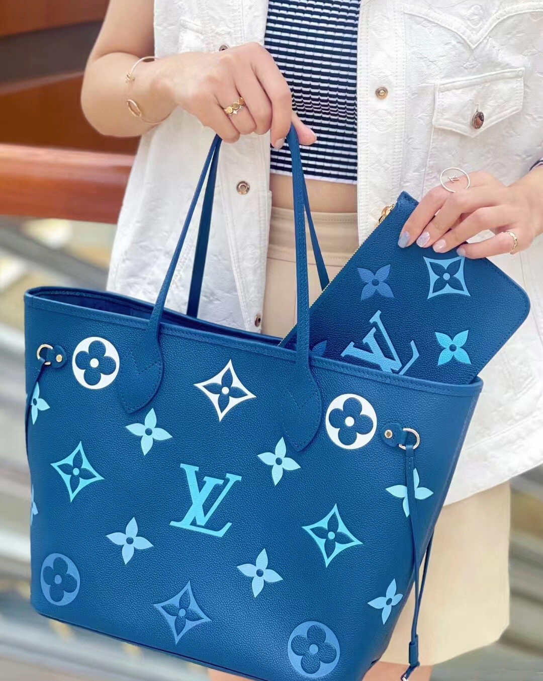Louis Vuitton Monogram Empreinte Neverfull MM M46514 Blue