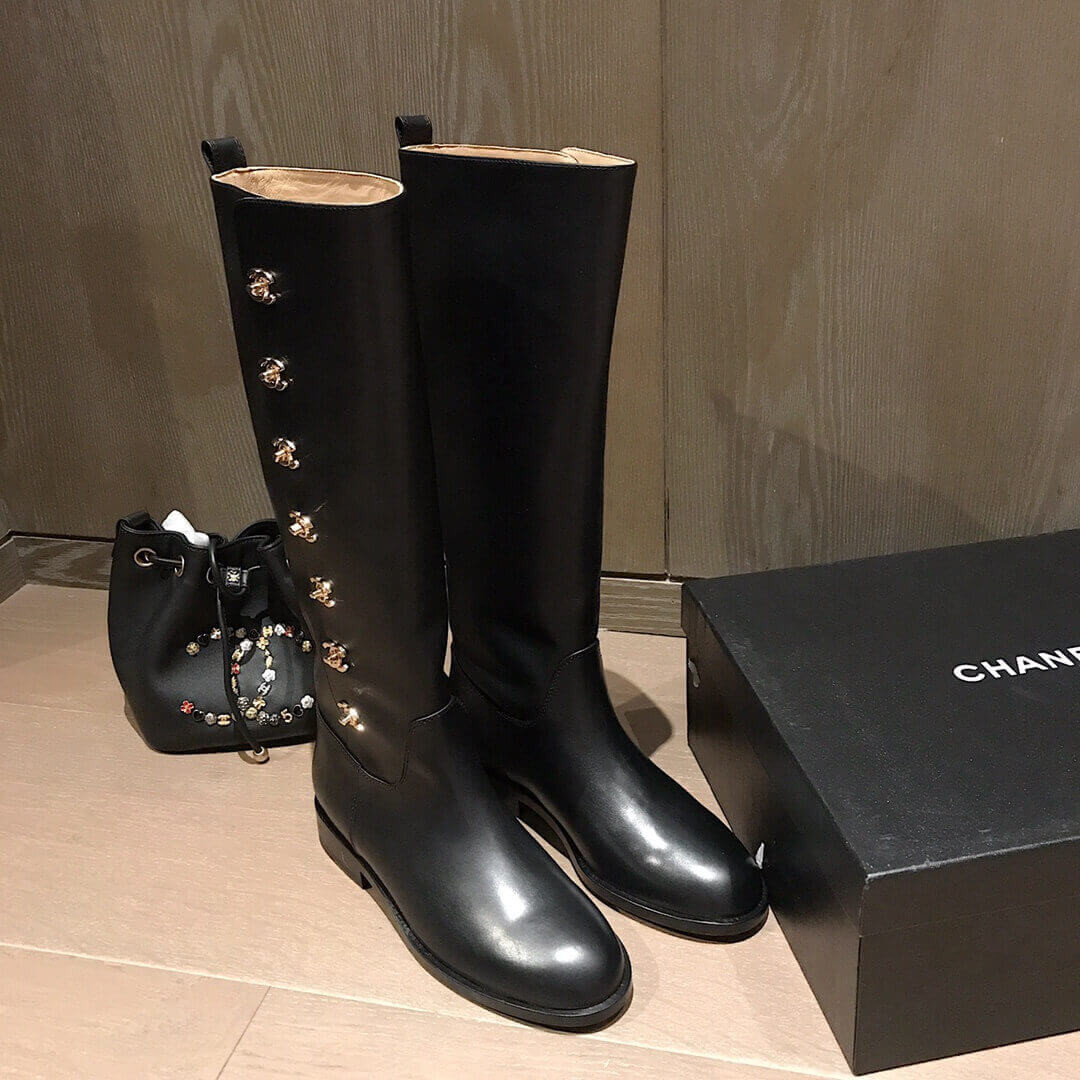 Chanel Calfskin CC Turn Lock High  Boots 37849