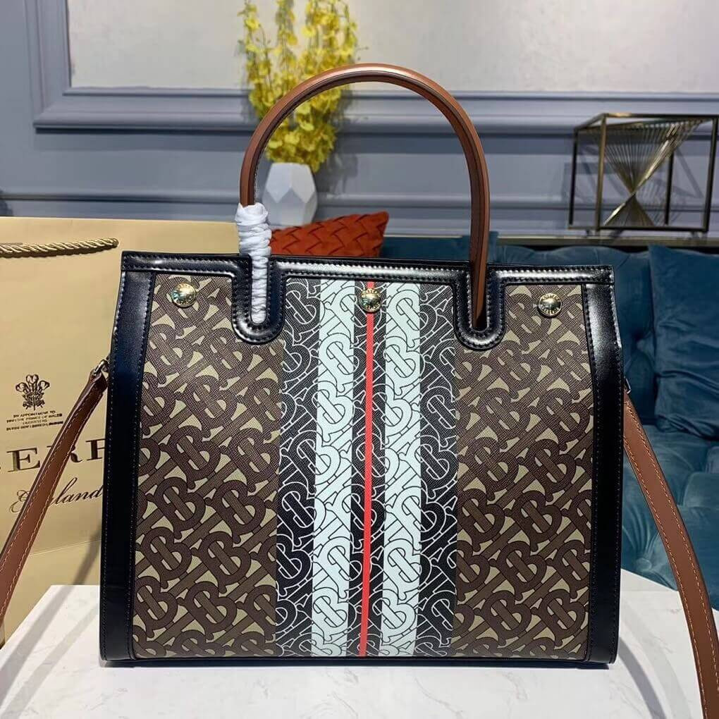 Burberry Medium Monogram Stripe E-canvas Title Bag 80216991
