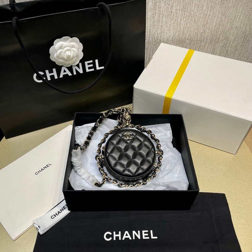Chanel Lambskin Leather Pouch With Chain AP2568