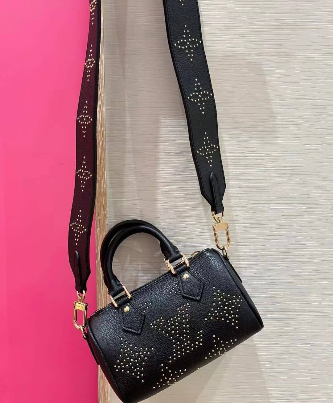 Louis Vuitton Nano Speedy M46745 Black Monogram Empreinte With Studs