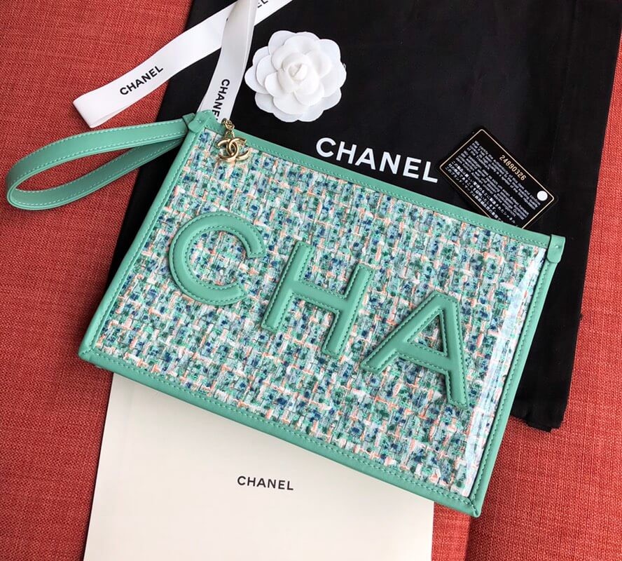 Chanel Large Tweed PVC Logo Pouches AP0360