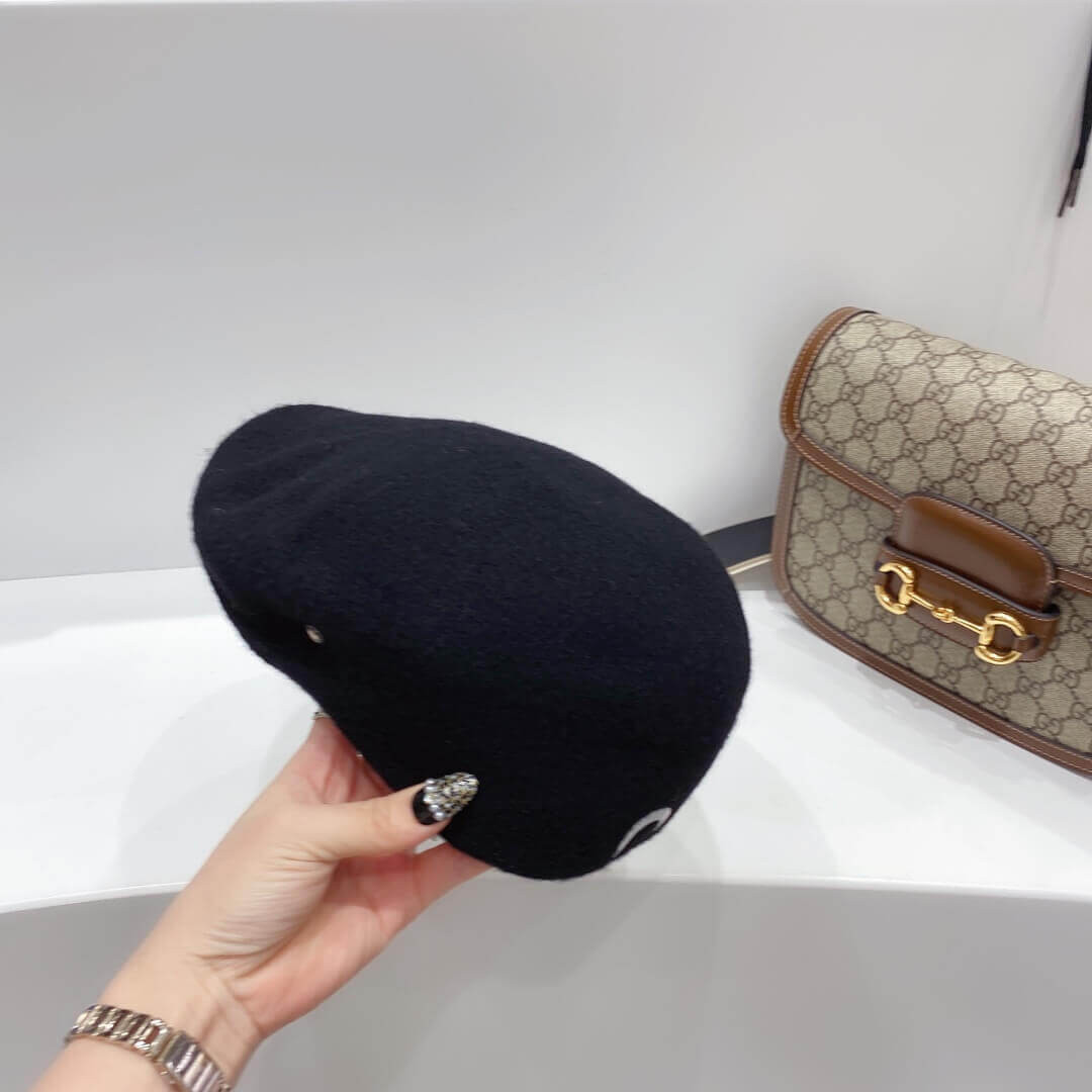 Marine Serre Moon Embroidered Merino Wool Beret 1305