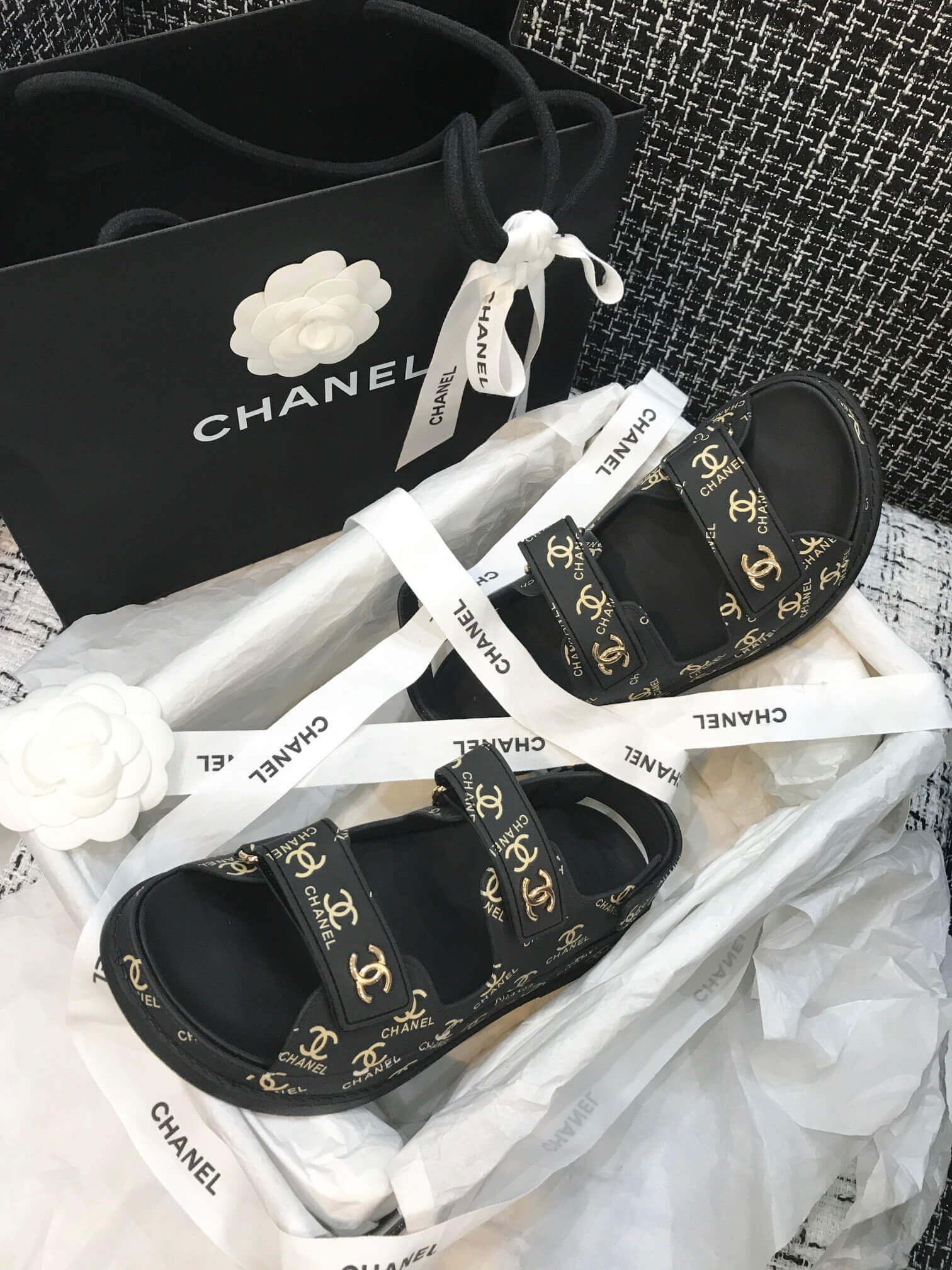 Chanel Velcro Sandals G31848 Black/Gold