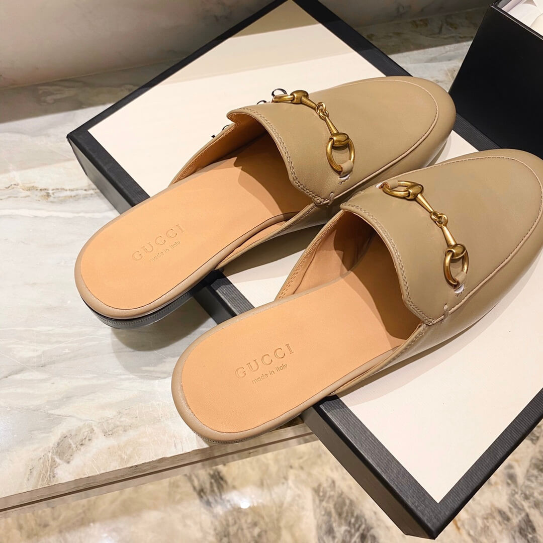 Gucci Princetown Leather Slipper 423513 Light Brown