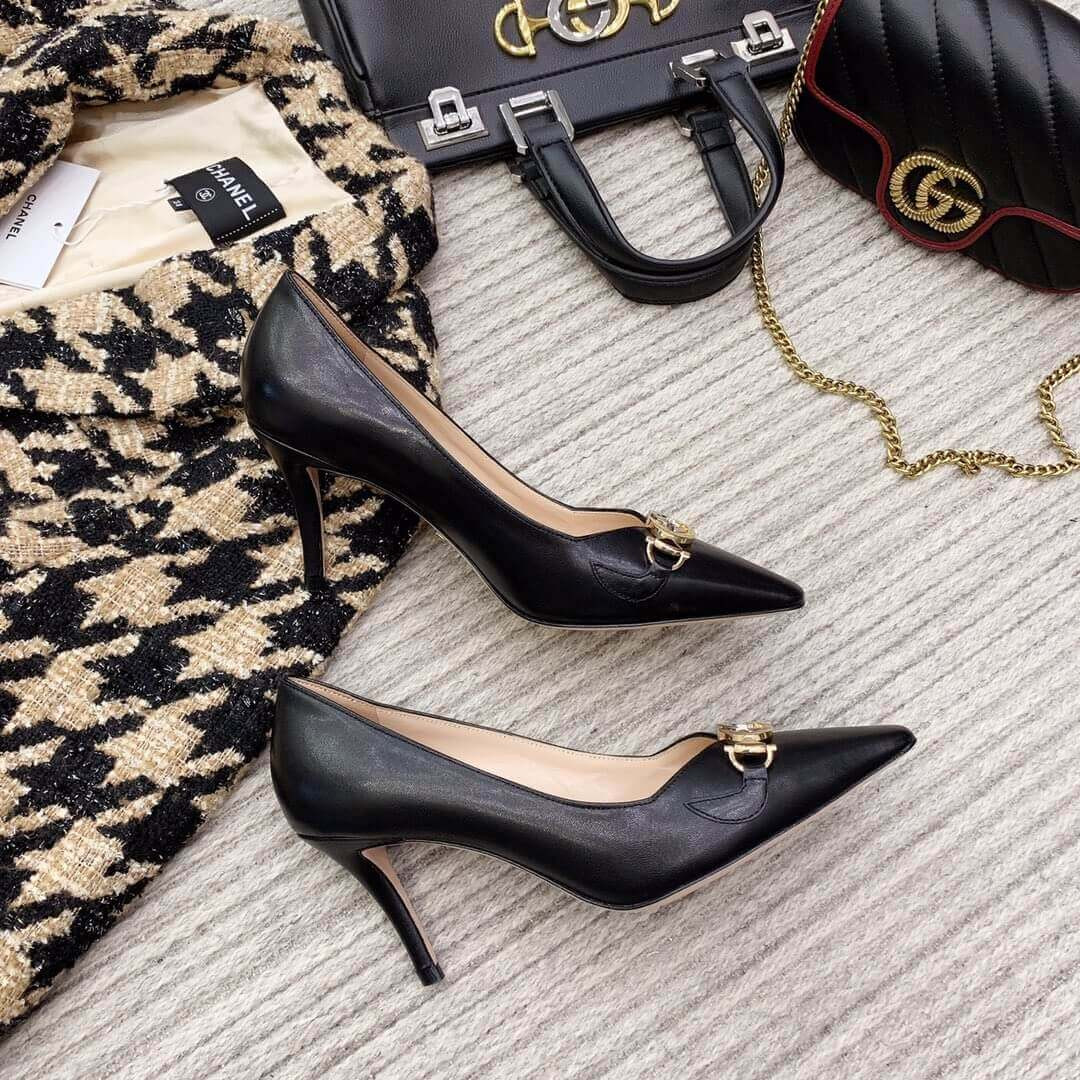 Gucci Zumi Mid-Heel Leather Pump 596860 Black