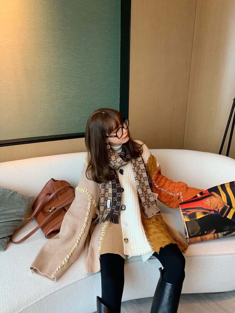 Gucci GG Jacquard Wool Silk Scarf 495592b