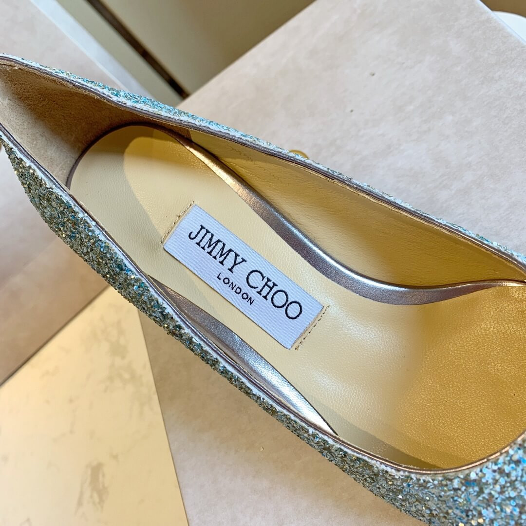 Jimmy Choo Silver Romy Glitter Fabric Pointy Toe Pumps 120011