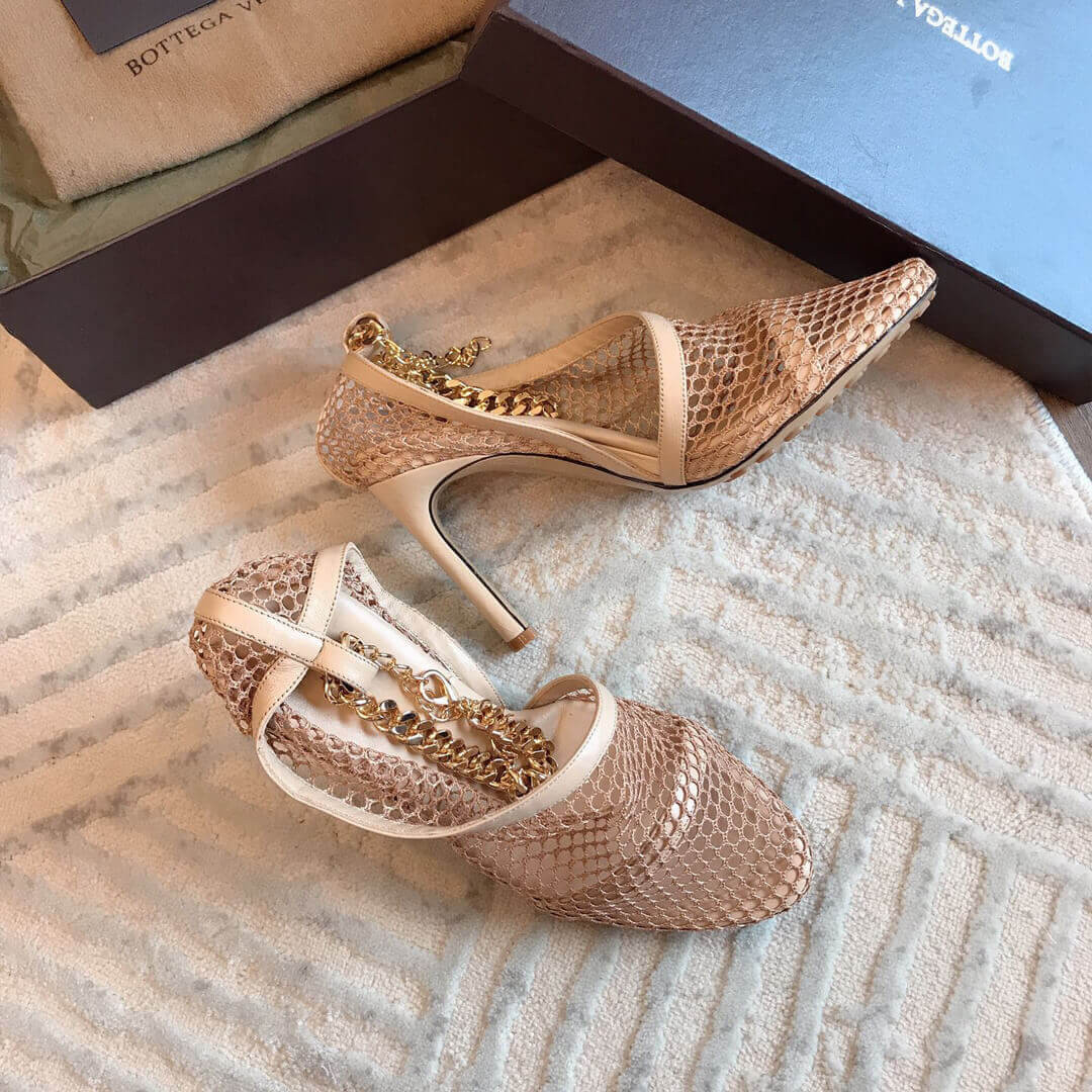 Bottega Veneta Chain-Trimmed 100mm Mesh Sandals 618755