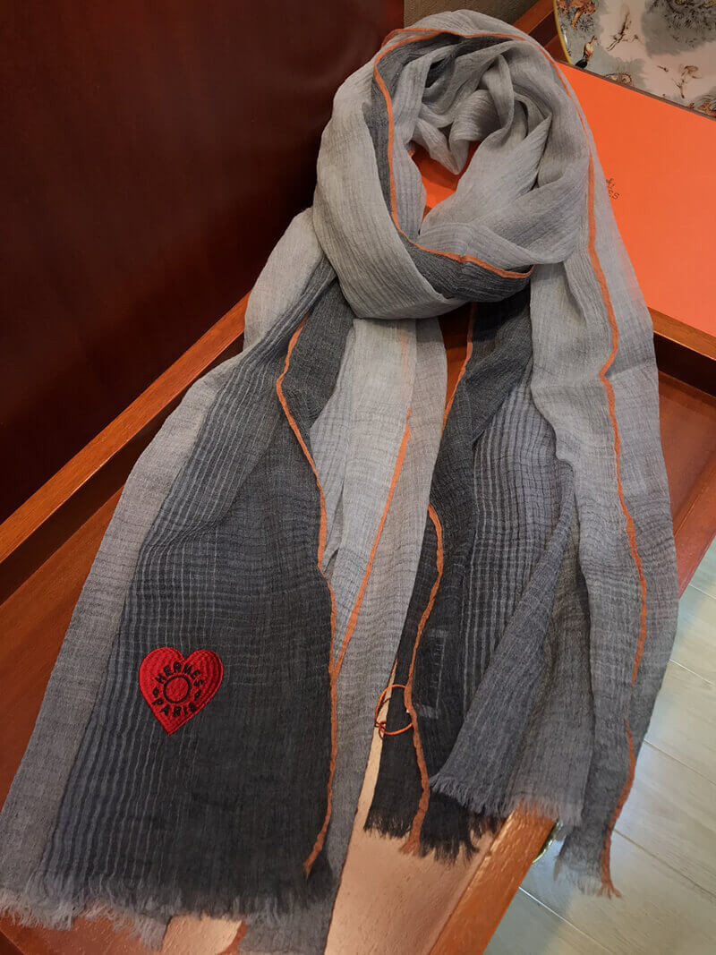 Hermes Silk Scarf with Heart Logo H2201