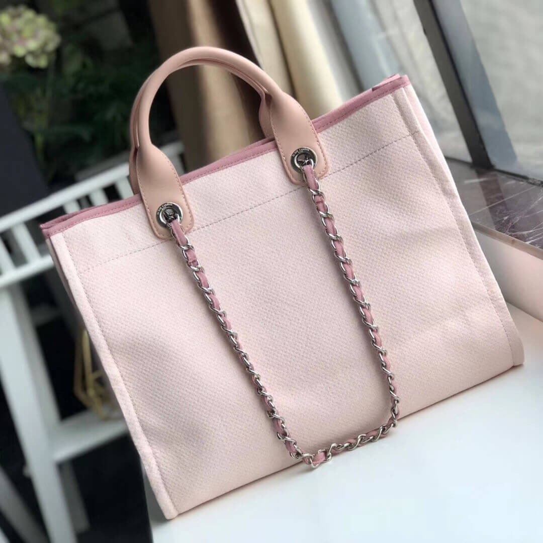 Chanel Deauville Tote 38cm Canvas Bag A66941 Pink/White