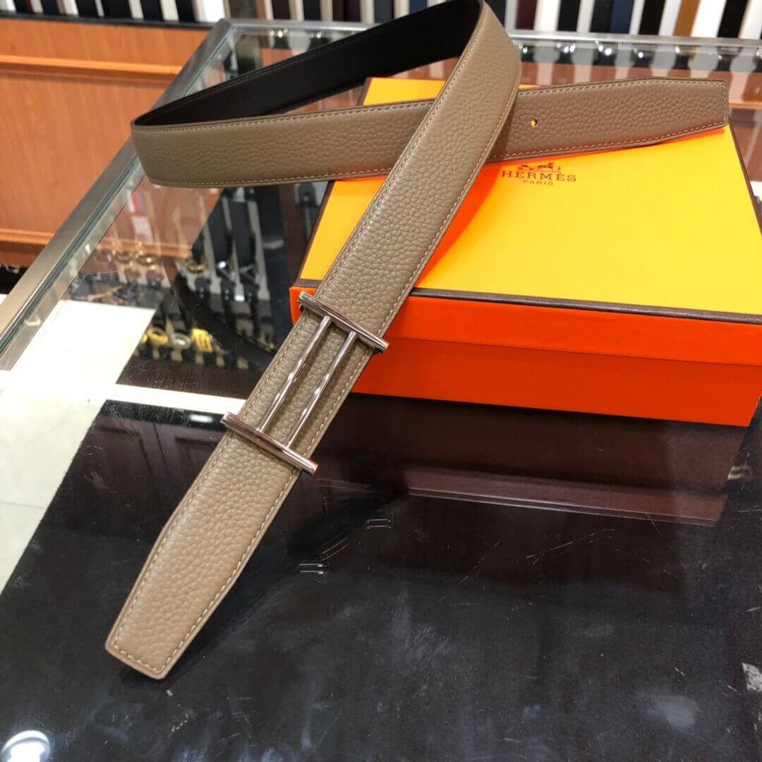 Hermes Rider Belt Buckle & Reversible Leather Strap 40mm H075372 Grey/Black