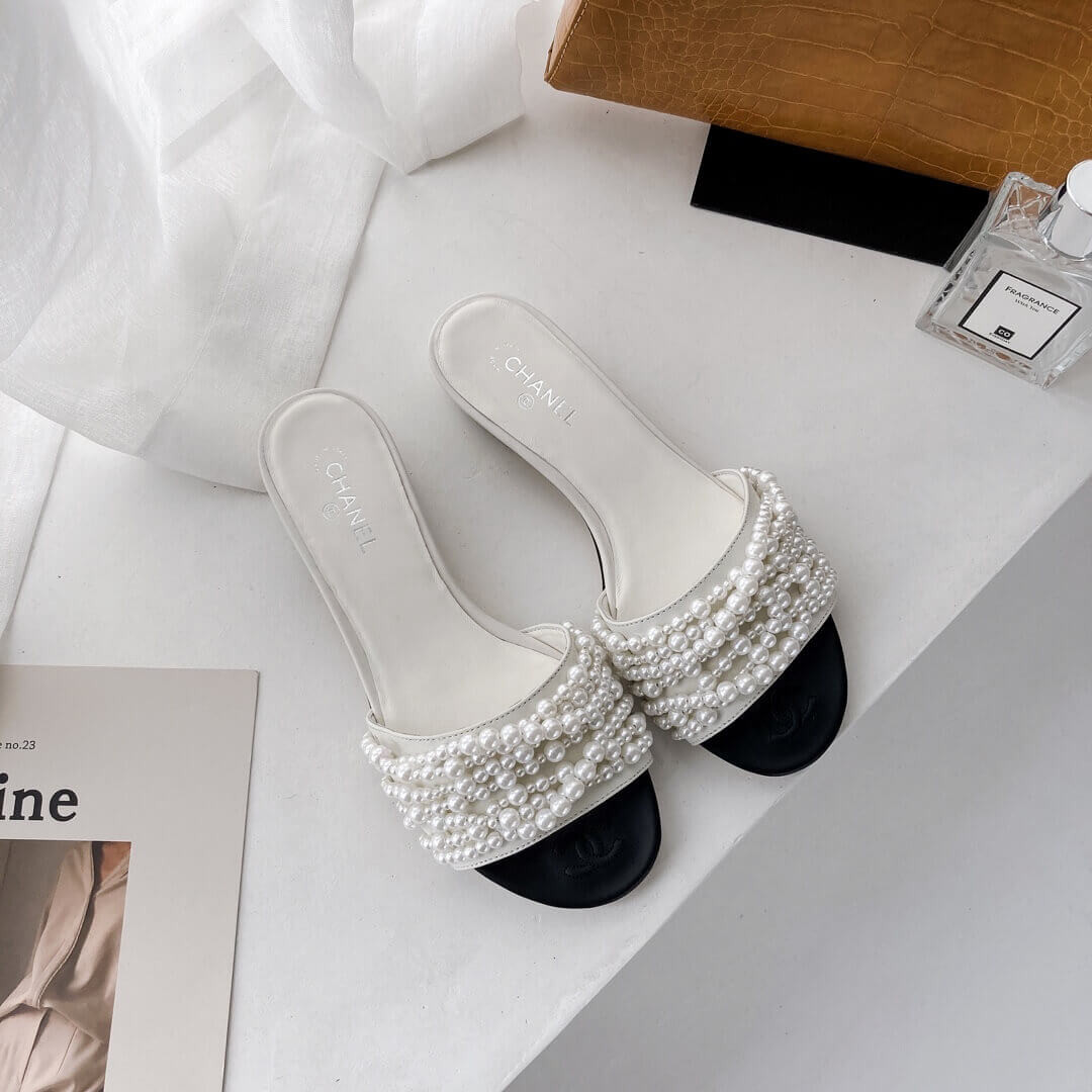 Chanel Satin CC Pearl Sandal Flats 36123