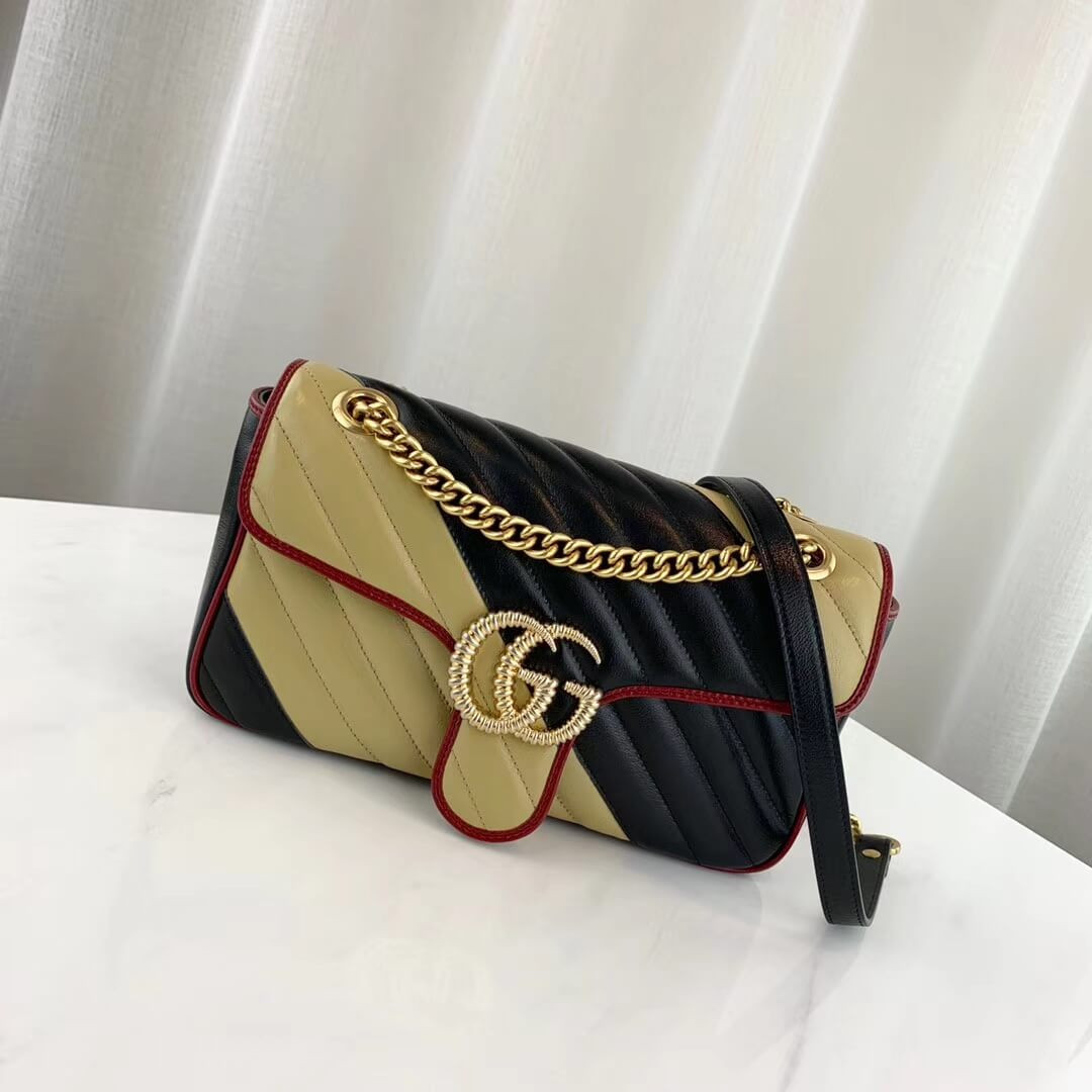 Gucci GG Marmont Small Shoulder Bag 443497 Beige/Black