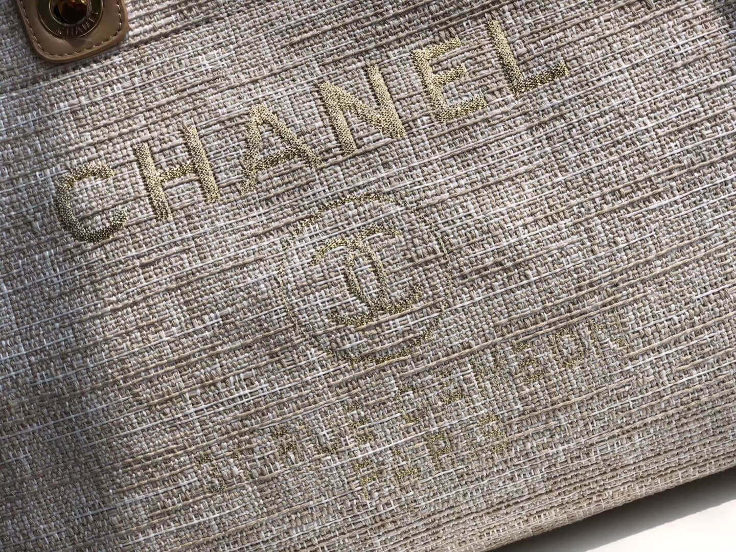 Chanel Deauville Tote 38cm Canvas Bag A66941 Cream / Beige