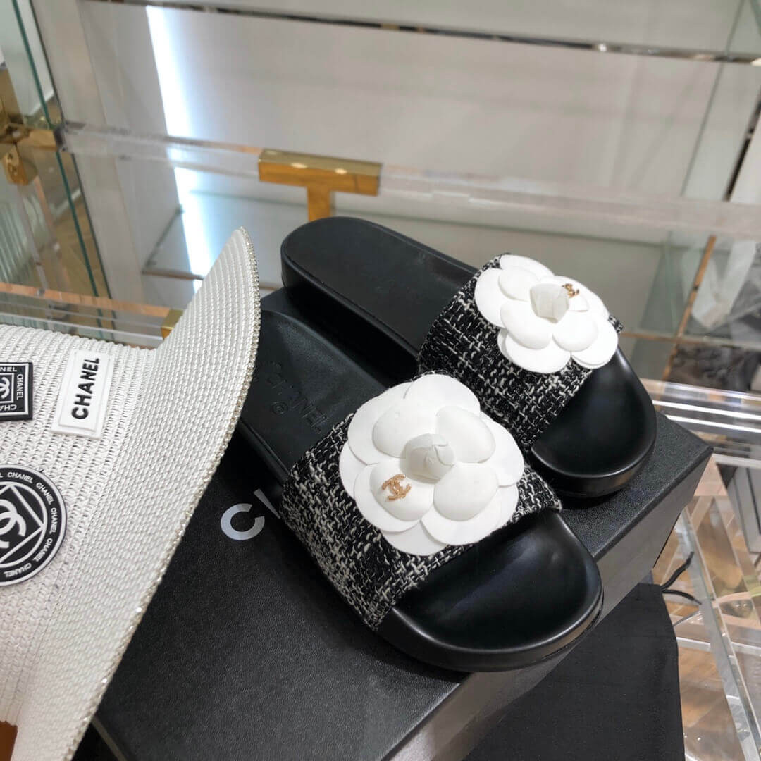 Chanel Camellia Iconic Tweed Flower Mules G14021