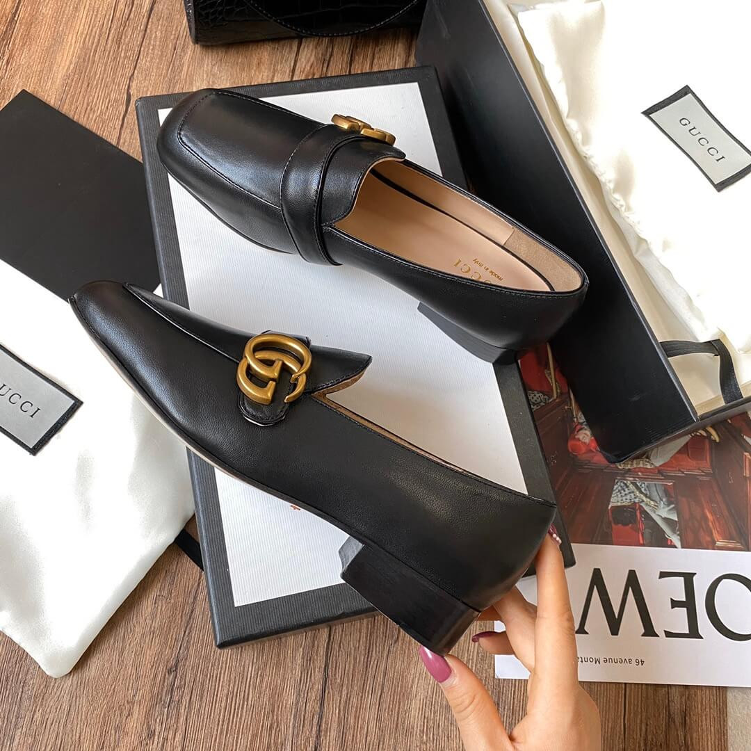Gucci Leather Loafer with Double G 602496 Black