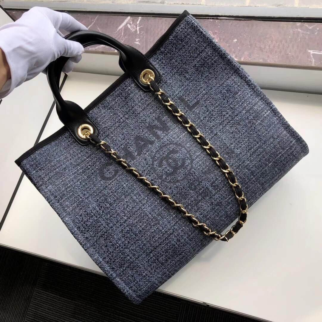 Chanel Deauville Tote 38cm Canvas Bag A66941 Grey Blue