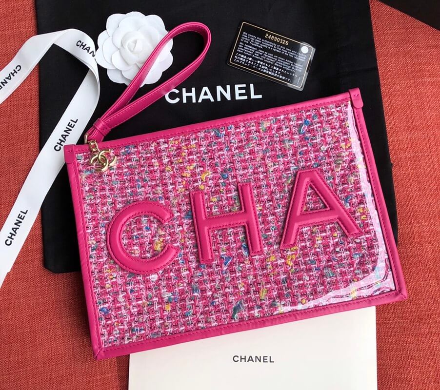 Chanel Large Tweed PVC Logo Pouches AP0360