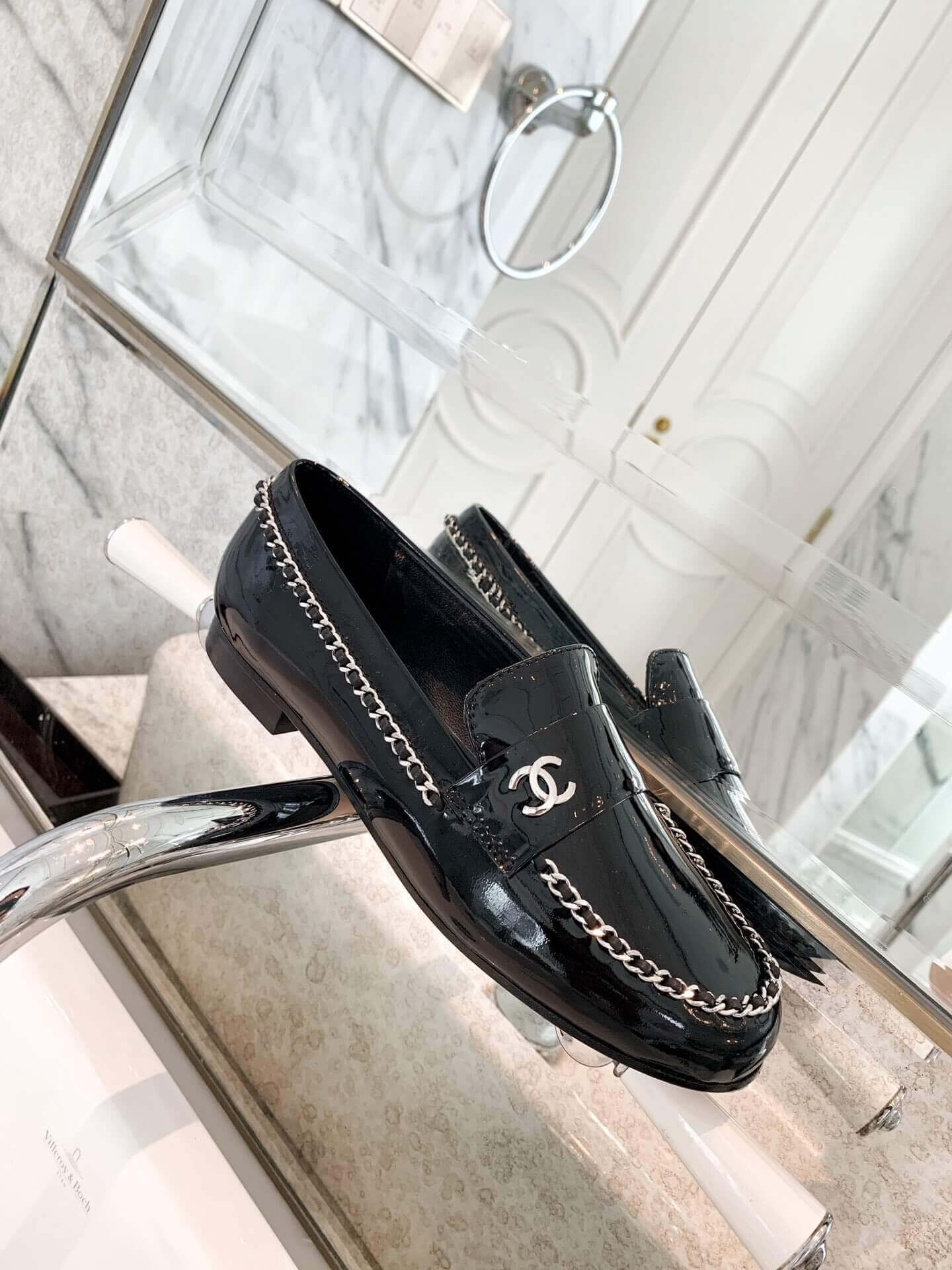 Chanel Patent Leather Chain Loafers G35631