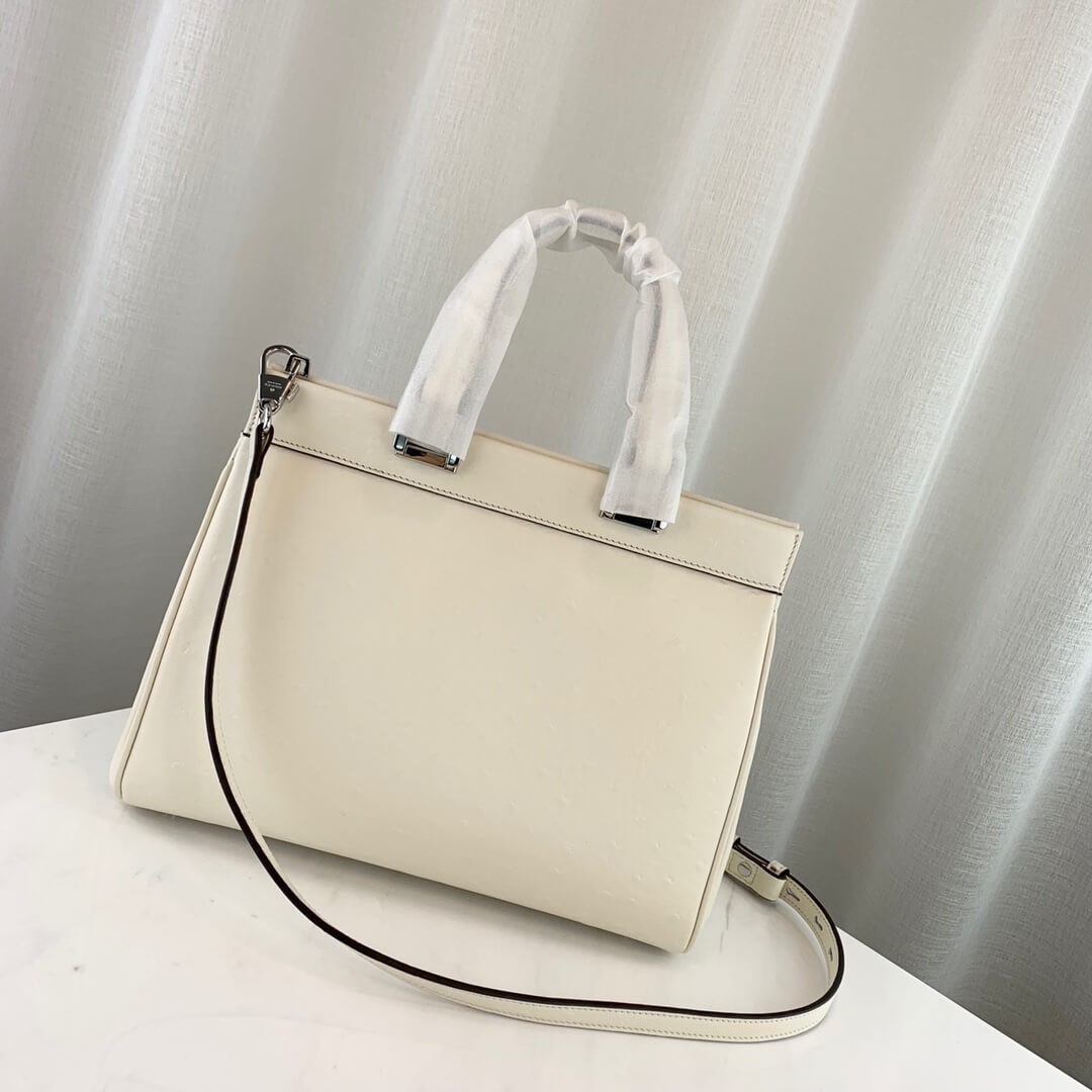 Gucci Zumi Ostrich Leather Medium Top Handle Bag 569712 White
