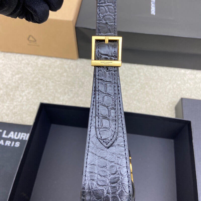 Saint Laurent 5A7 Crocodile-Effect Shoulder Bag Black 657228