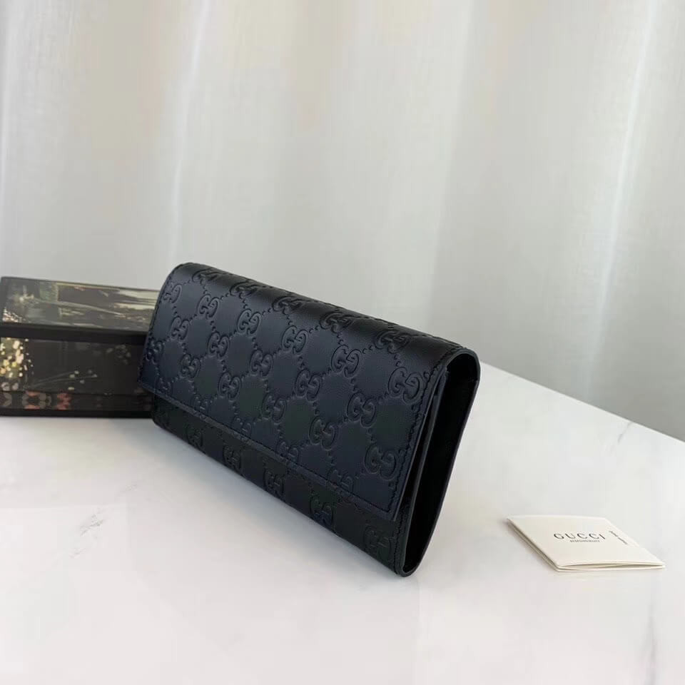 Gucci Black Signature Leather Continental Wallet 410100
