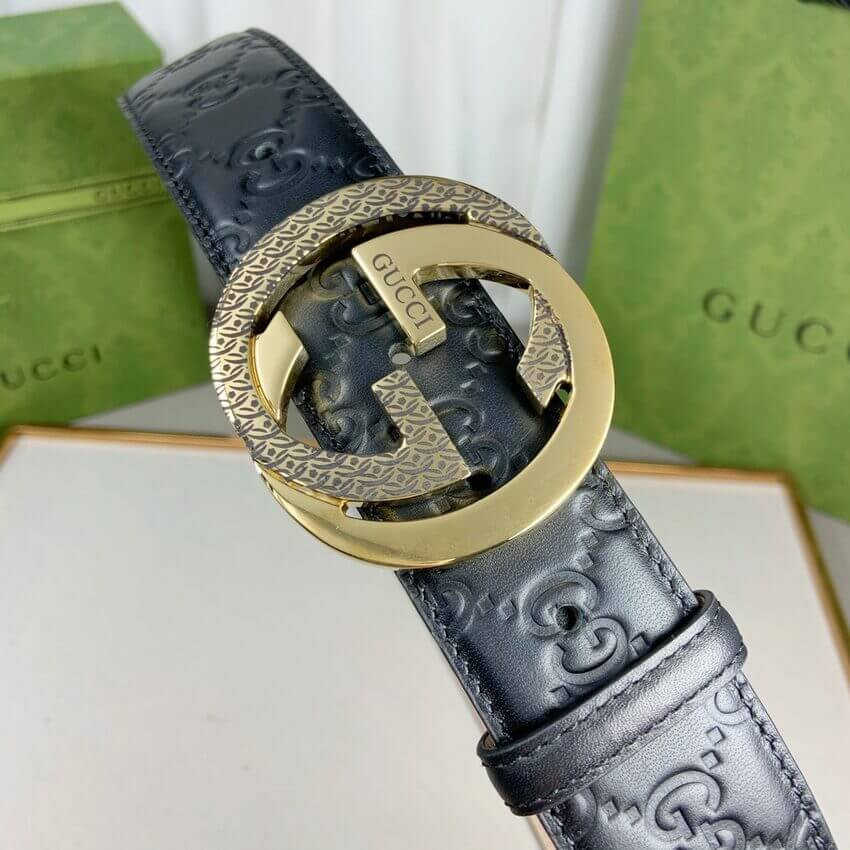 Gucci Signature Leather Belt With Gold Buckle 411924